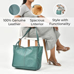 Leather Patterned Shoulder Bag (Size 36x17x30 cm) - Turquoise & Black