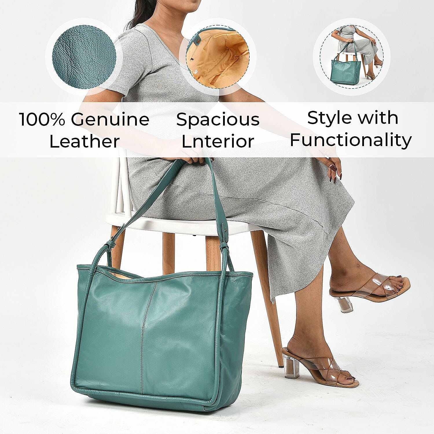 Leather Patterned Shoulder Bag (Size 36x17x30 cm) - Turquoise &amp; Black 7744313 3
