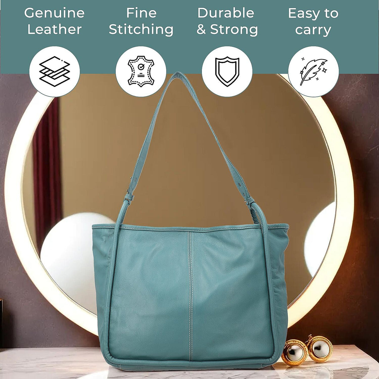 Leather Patterned Shoulder Bag (Size 36x17x30 cm) - Turquoise &amp; Black 7744313 4