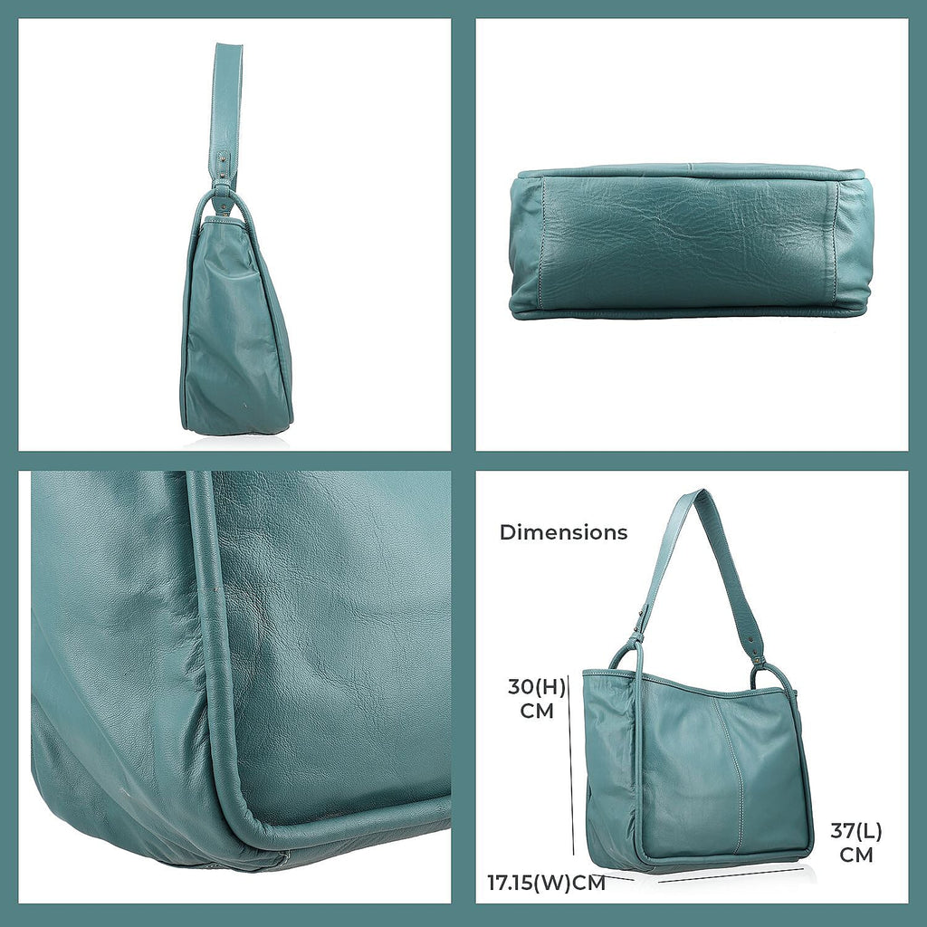 Leather Patterned Shoulder Bag (Size 36x17x30 cm) - Turquoise & Black