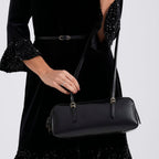 Designer Inspired-Premium 100% Genuine Leather Oblong Bag - Black