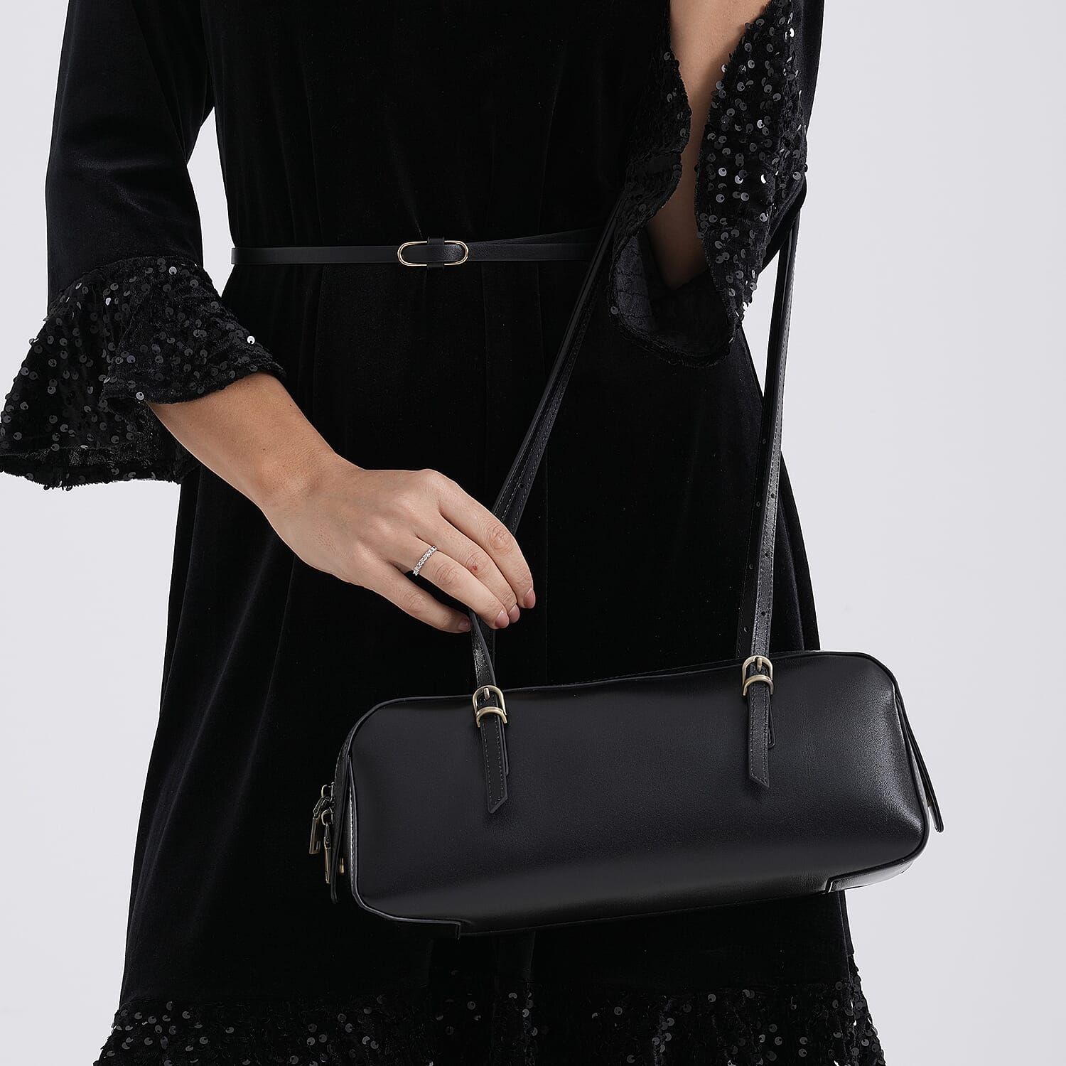 Designer Inspired-Premium 100% Genuine Leather Oblong Bag - Black V32519685 4