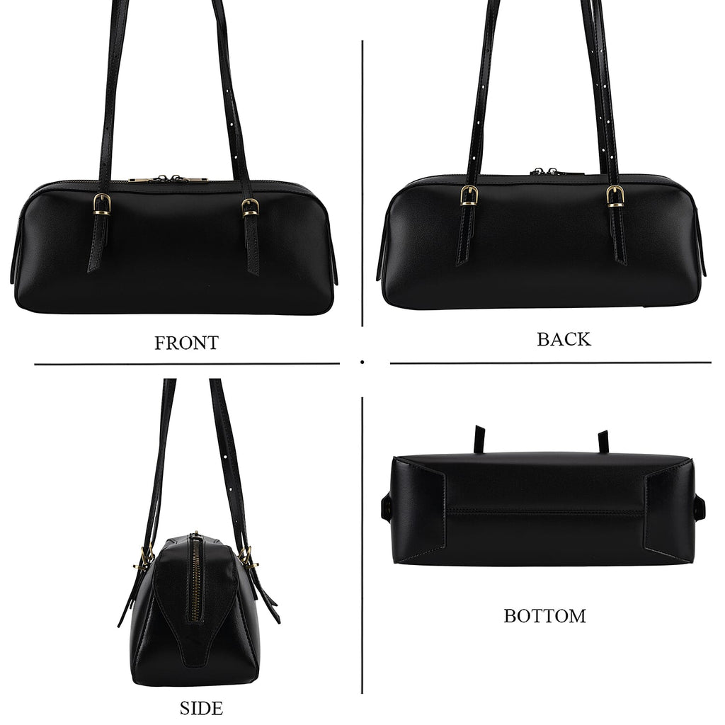 Designer Inspired-Premium 100% Genuine Leather Oblong Bag - Black