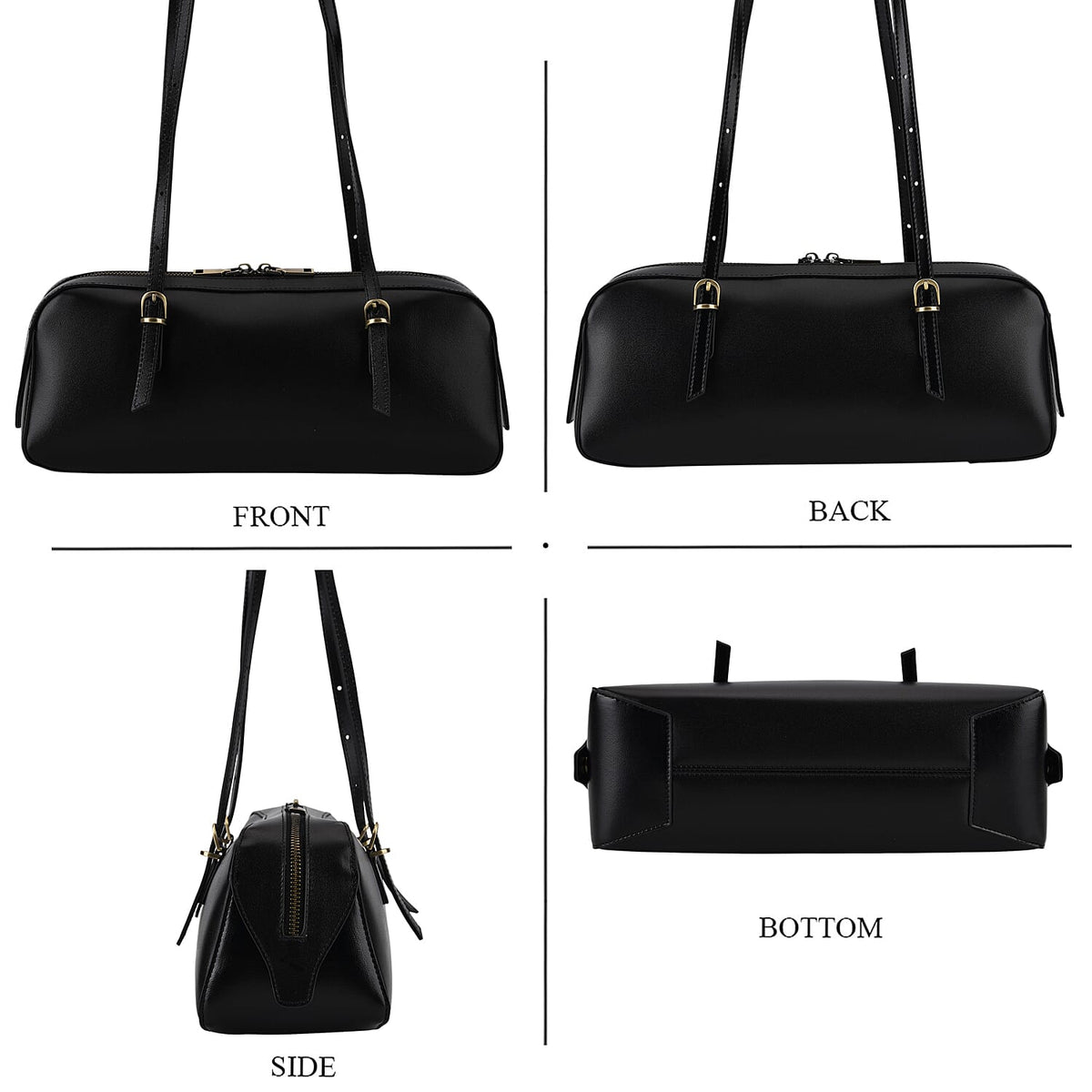 Designer Inspired-Premium 100% Genuine Leather Oblong Bag - Black V32519685 5