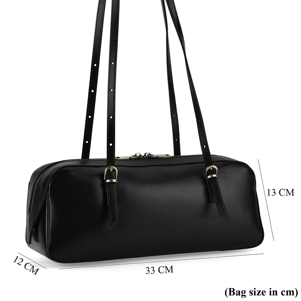 Designer Inspired-Premium 100% Genuine Leather Oblong Bag - Black