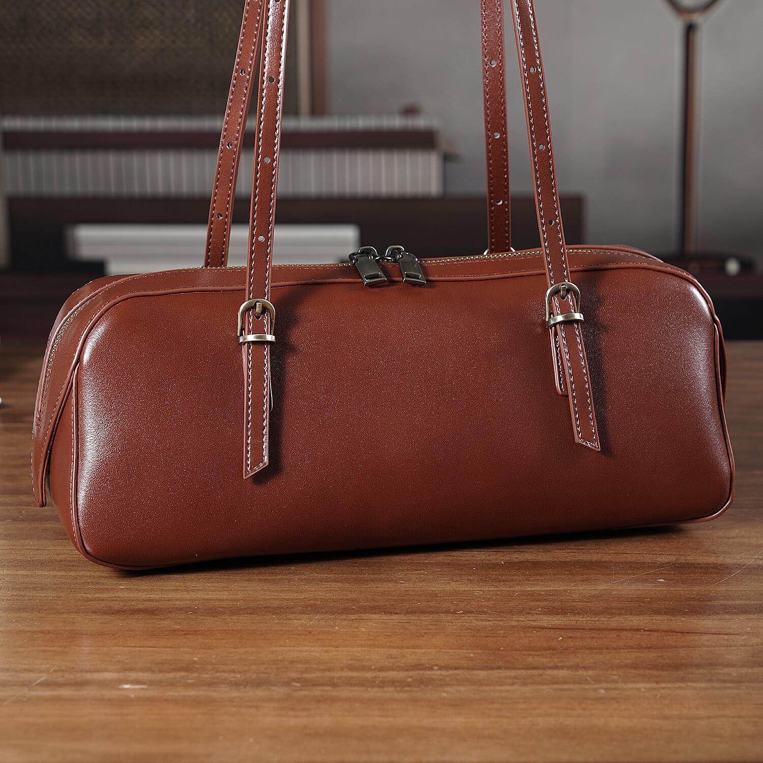 Designer Inspired-Premium 100% Genuine Leather Oblong Bag - Brown 8376922 2