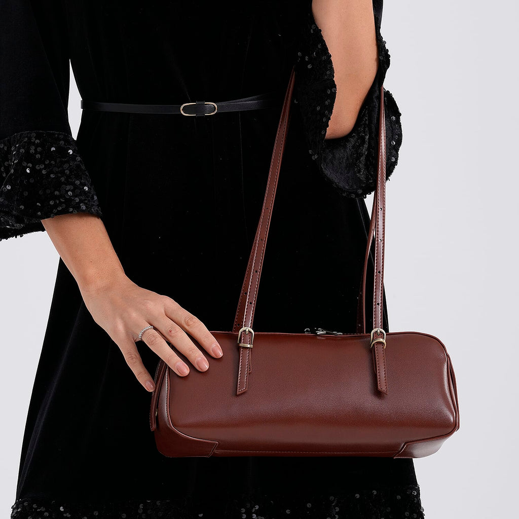 Designer Inspired-Premium 100% Genuine Leather Oblong Bag - Brown