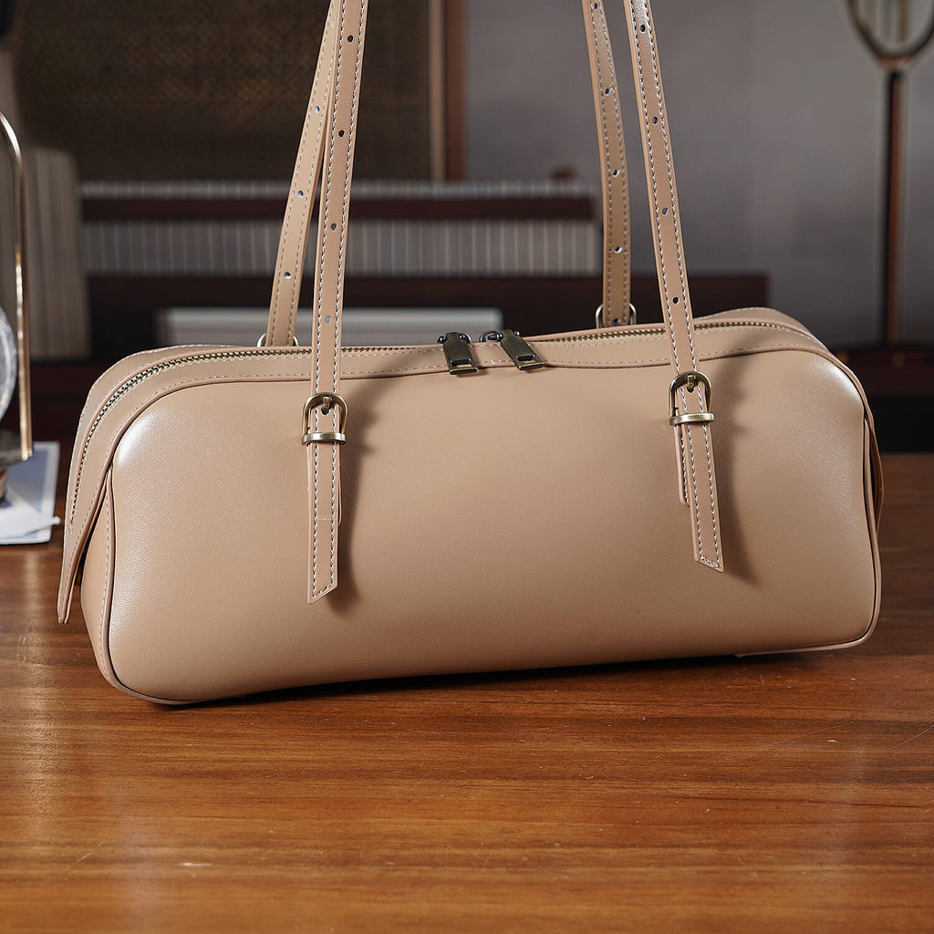 Designer Inspired-Premium 100% Genuine Leather Oblong Bag - Tan