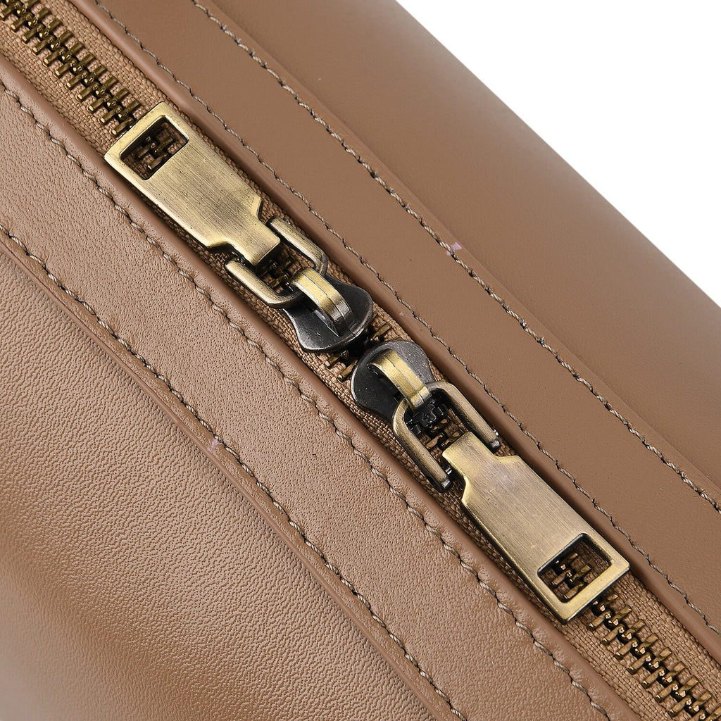 Designer Inspired-Premium 100% Genuine Leather Oblong Bag - Tan