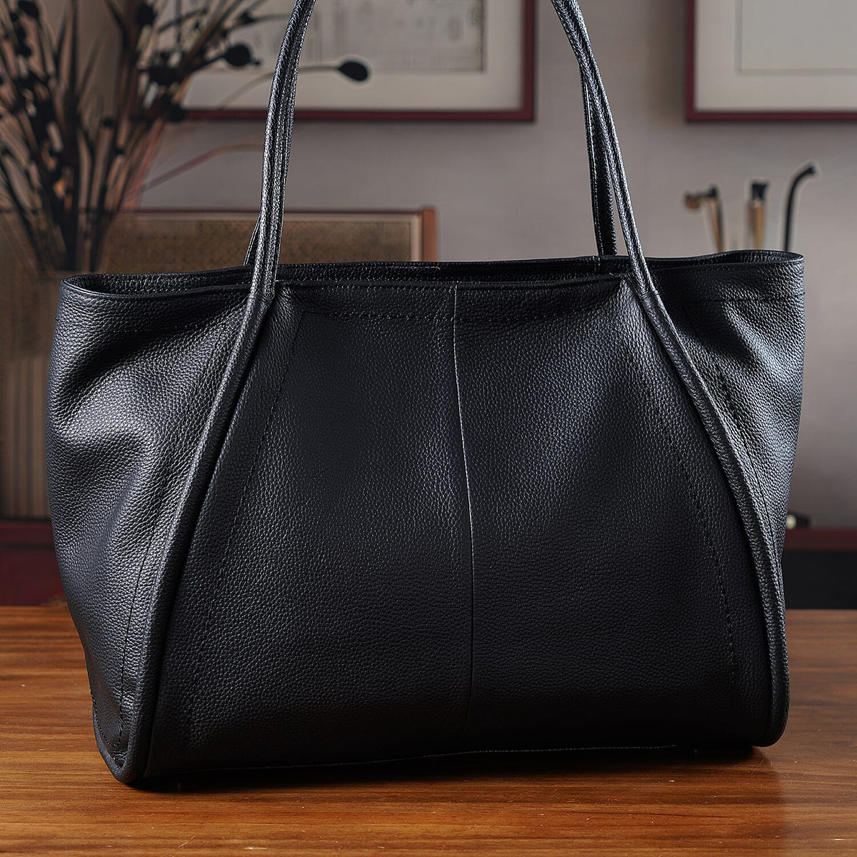 Genuine Leather Tote Bag - Black V32643034 2