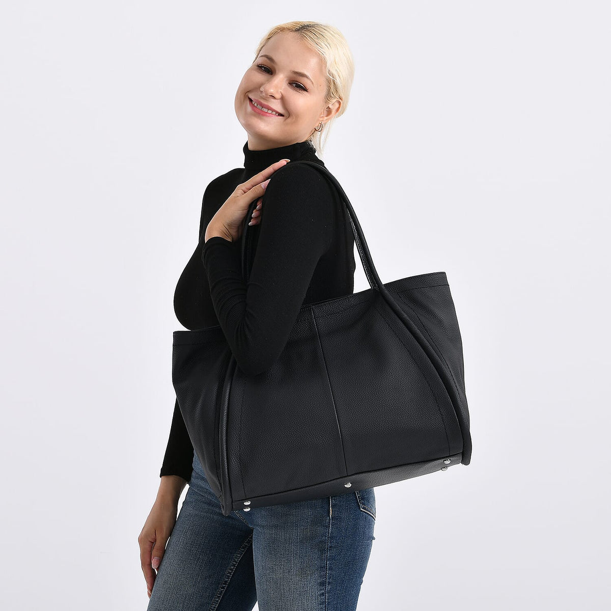 Genuine Leather Tote Bag - Black V32643034 3