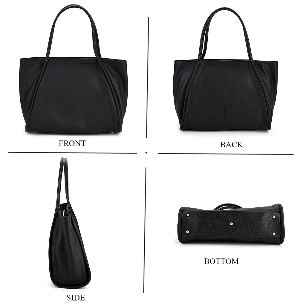 Genuine Leather Tote Bag - Black