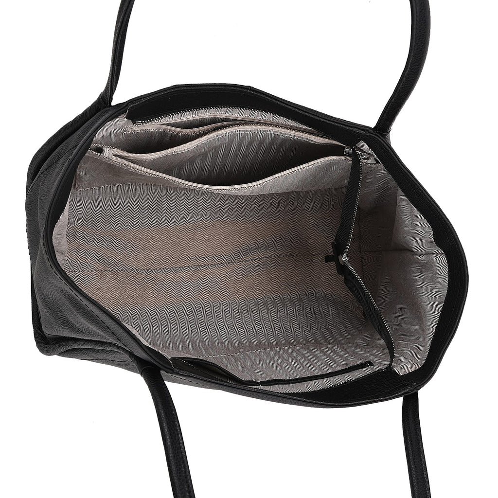 Genuine Leather Tote Bag - Black