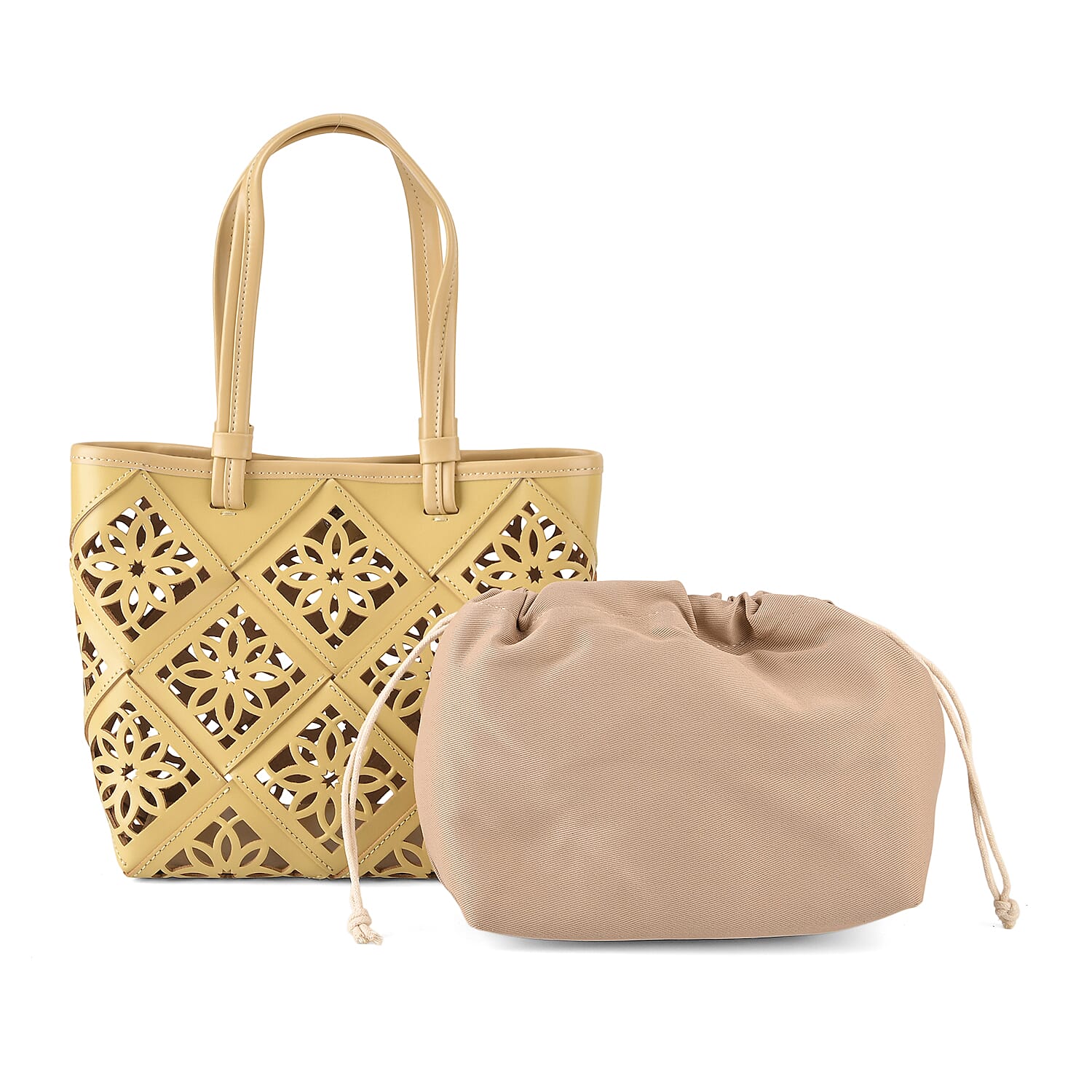 Inspired By Hawa Mahal- 100% Genuine Leather  Tote Bag with Drawstring Pouch - Butter Scotch 8479809 0