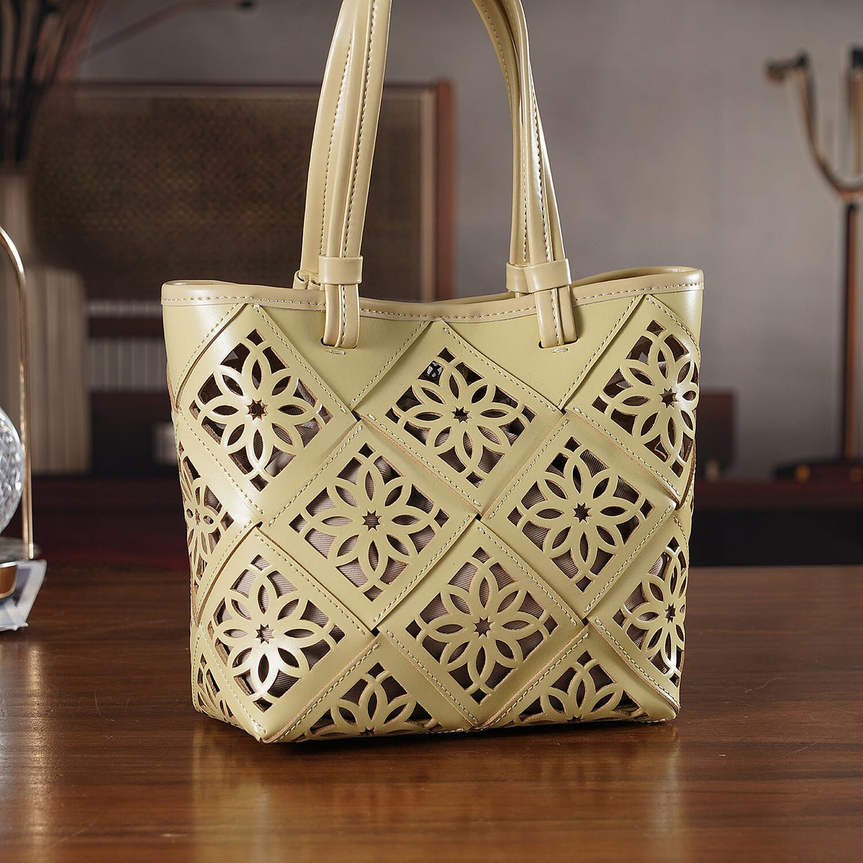 Inspired By Hawa Mahal- 100% Genuine Leather  Tote Bag with Drawstring Pouch - Butter Scotch 8479809 2
