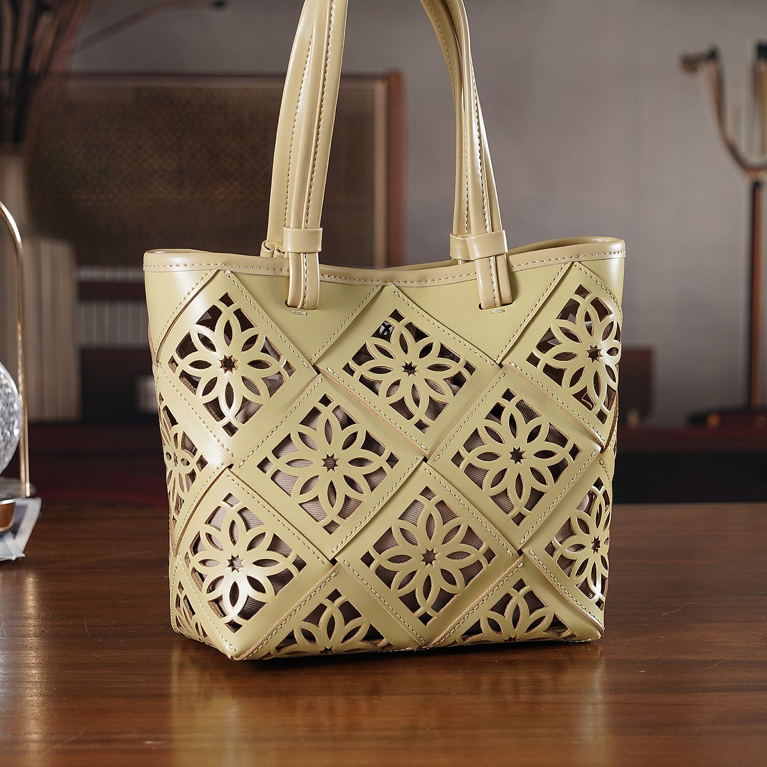 Inspired By Hawa Mahal- 100% Genuine Leather  Tote Bag with Drawstring Pouch - Butter Scotch 8479809 2