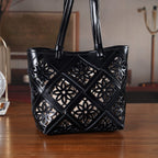 Inspired By Hawa Mahal- 100% Genuine Leather  Tote Bag with Drawstring Pouch - Black