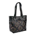 Inspired By Hawa Mahal- 100% Genuine Leather  Tote Bag with Drawstring Pouch - Black
