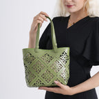 Inspired By Hawa Mahal- 100% Genuine Leather  Tote Bag with Drawstring Pouch - Green