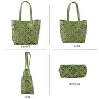 Inspired By Hawa Mahal- 100% Genuine Leather  Tote Bag with Drawstring Pouch - Green