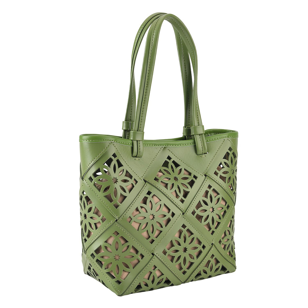 Inspired By Hawa Mahal- 100% Genuine Leather  Tote Bag with Drawstring Pouch - Green