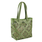 Inspired By Hawa Mahal- 100% Genuine Leather  Tote Bag with Drawstring Pouch - Green