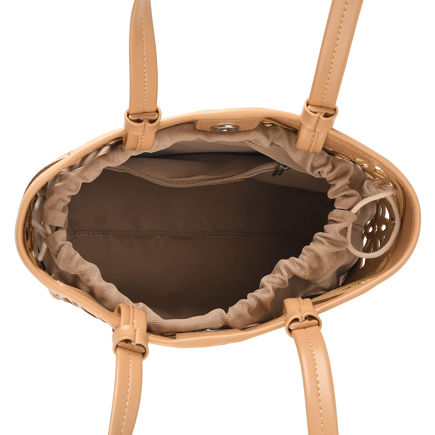 Inspired By Hawa Mahal- 100% Genuine Leather  Tote Bag with Drawstring Pouch - Almond V32521755 7