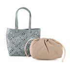 Inspired By Hawa Mahal- 100% Genuine Leather  Tote Bag with Drawstring Pouch - Sage Green
