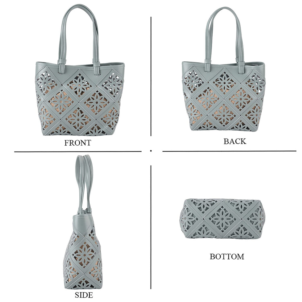 Inspired By Hawa Mahal- 100% Genuine Leather  Tote Bag with Drawstring Pouch - Sage Green