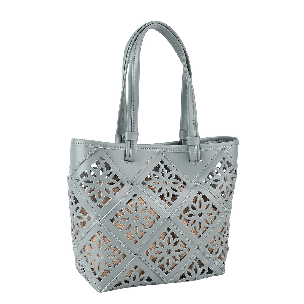Inspired By Hawa Mahal- 100% Genuine Leather  Tote Bag with Drawstring Pouch - Sage Green