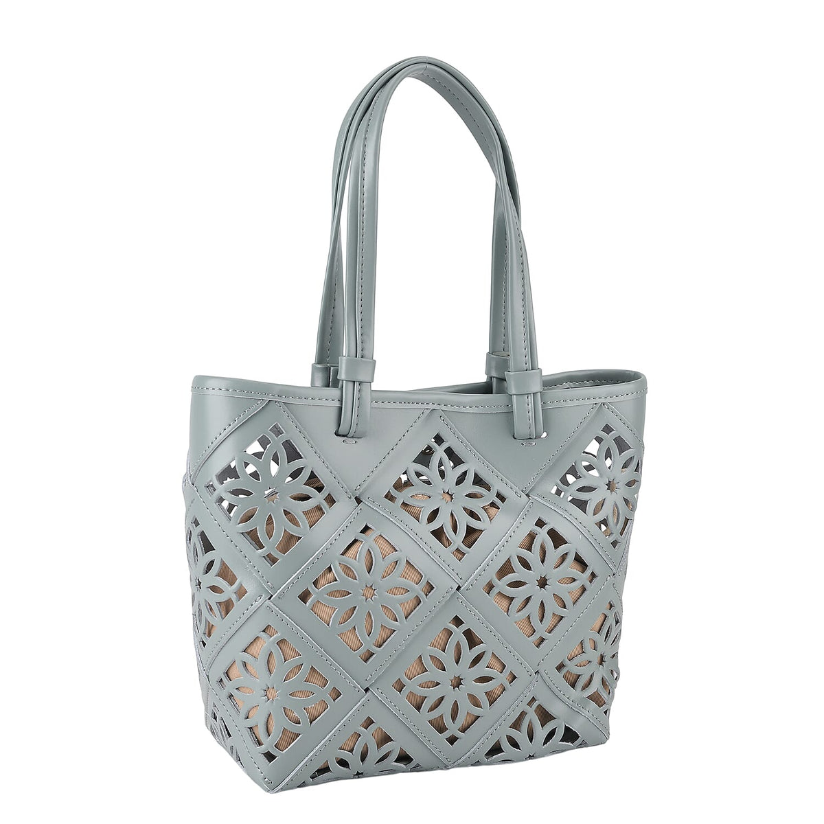 Inspired By Hawa Mahal- 100% Genuine Leather  Tote Bag with Drawstring Pouch - Sage Green V32613623 6