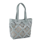 Inspired By Hawa Mahal- 100% Genuine Leather  Tote Bag with Drawstring Pouch - Sage Green