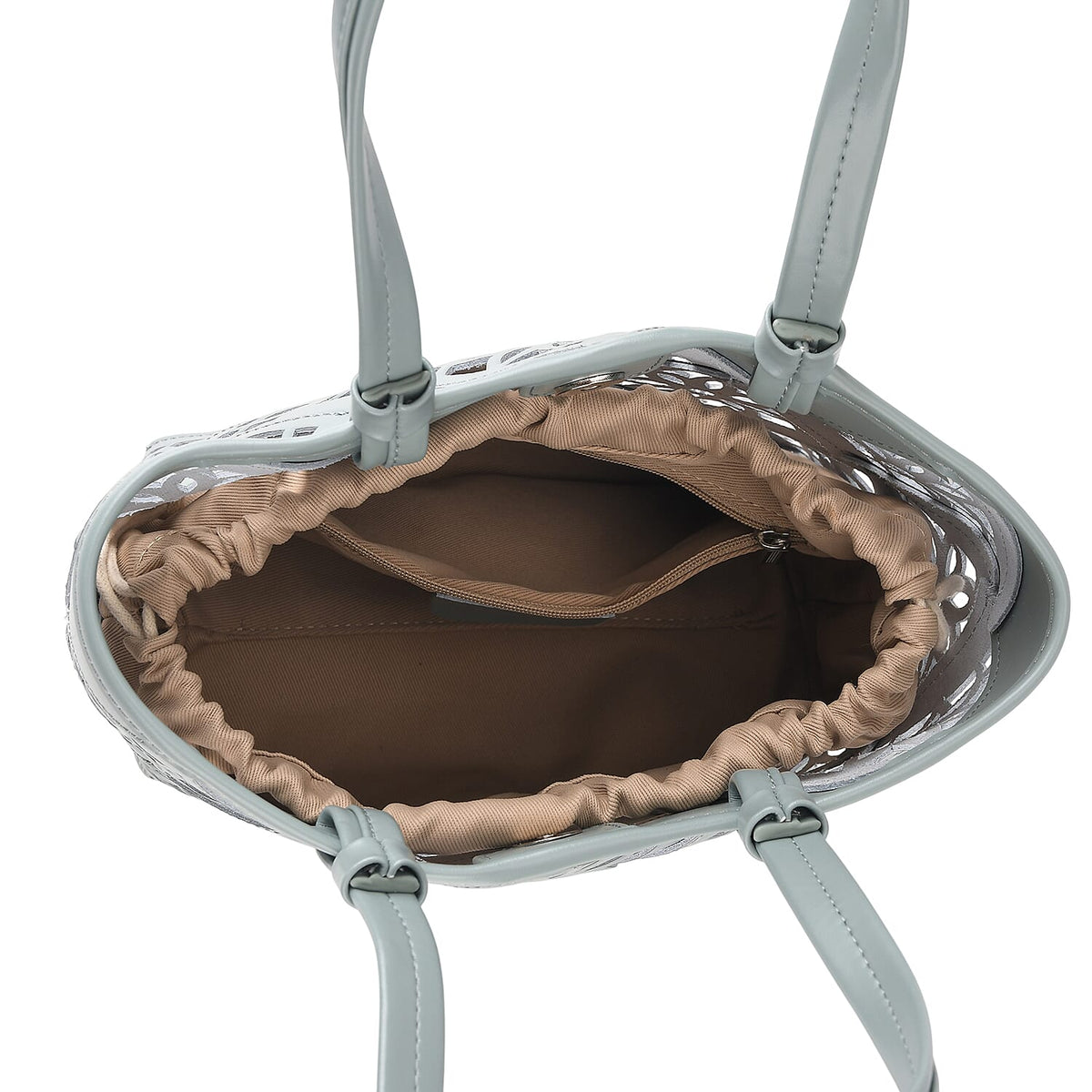 Inspired By Hawa Mahal- 100% Genuine Leather  Tote Bag with Drawstring Pouch - Sage Green V32613623 7