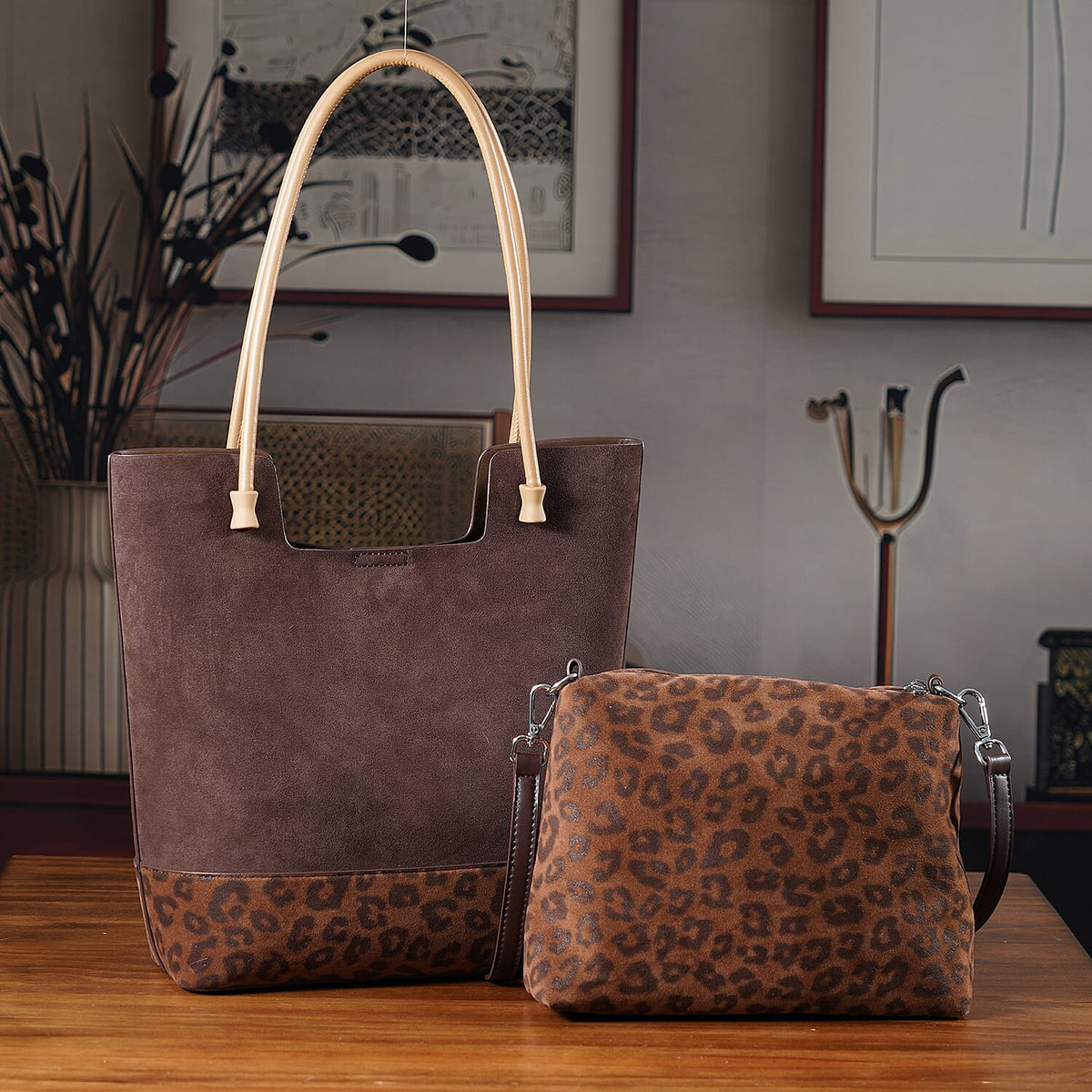 Leather Patterned Tote Bag (Size 25x10x32 cm) - Dark Coffee &amp; Dark Coffee V32582057 2