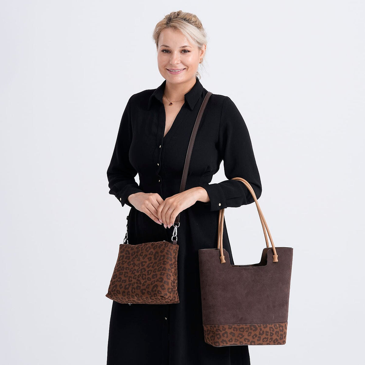 Leather Patterned Tote Bag (Size 25x10x32 cm) - Dark Coffee &amp; Dark Coffee V32582057 3