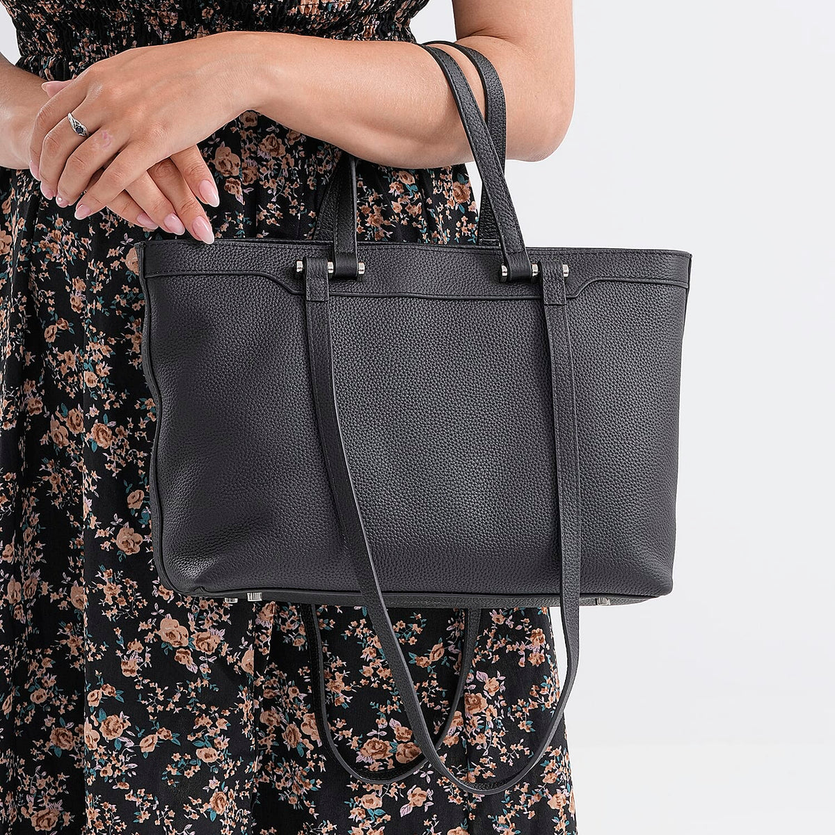Milan Closeout- 100% Full Grain Genuine Leather Tote Bag with  Adjustable Straps - Black 8160741 3