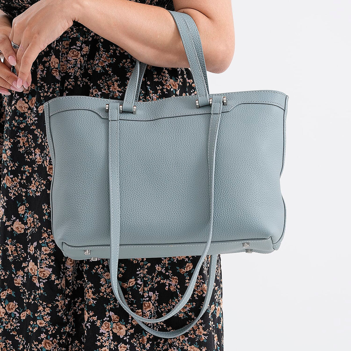 Milan Closeout- 100% Full Grain Genuine Leather Tote Bag with  Adjustable Straps - Teal 8160748 3