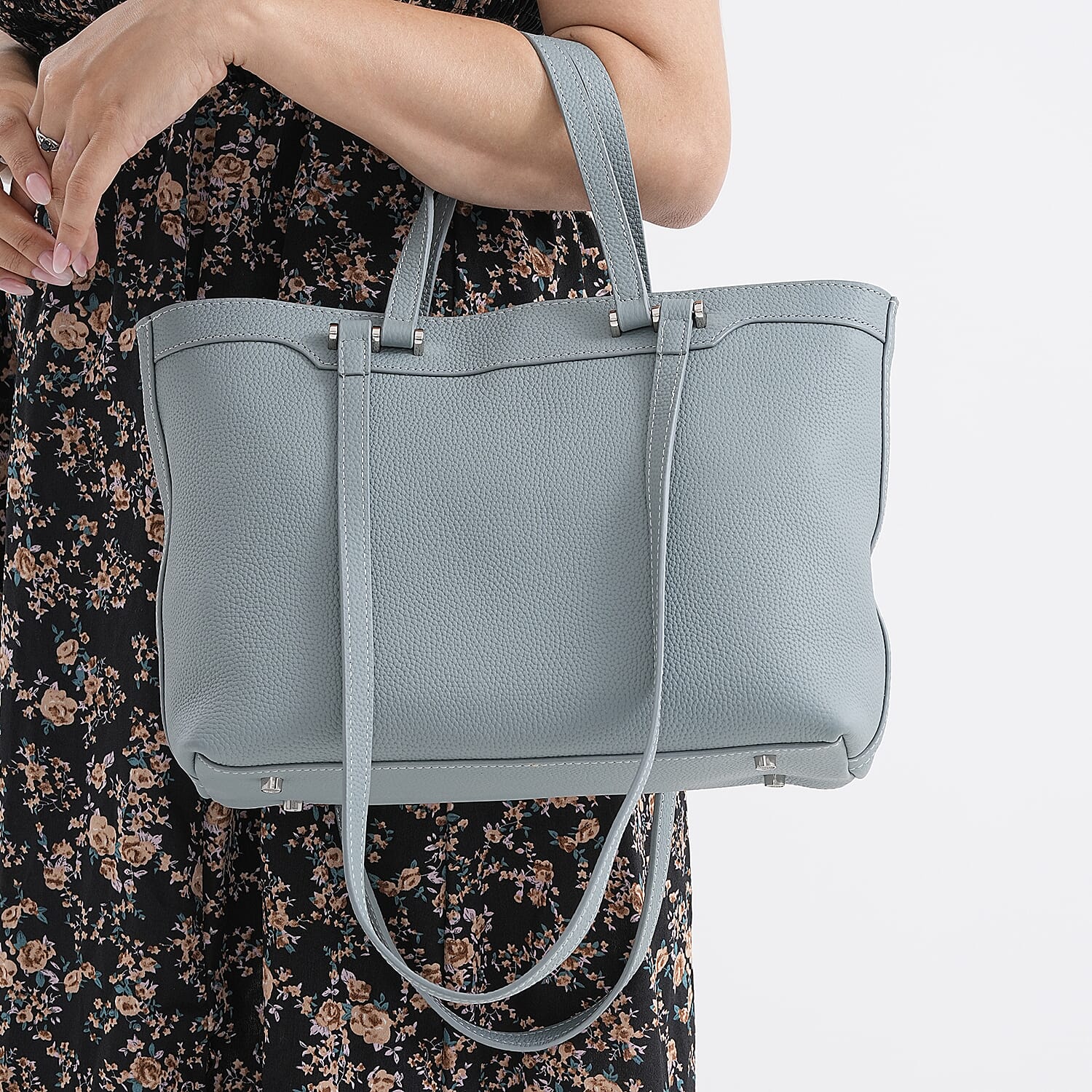 Milan Closeout- 100% Full Grain Genuine Leather Tote Bag with  Adjustable Straps - Teal 8160748 3