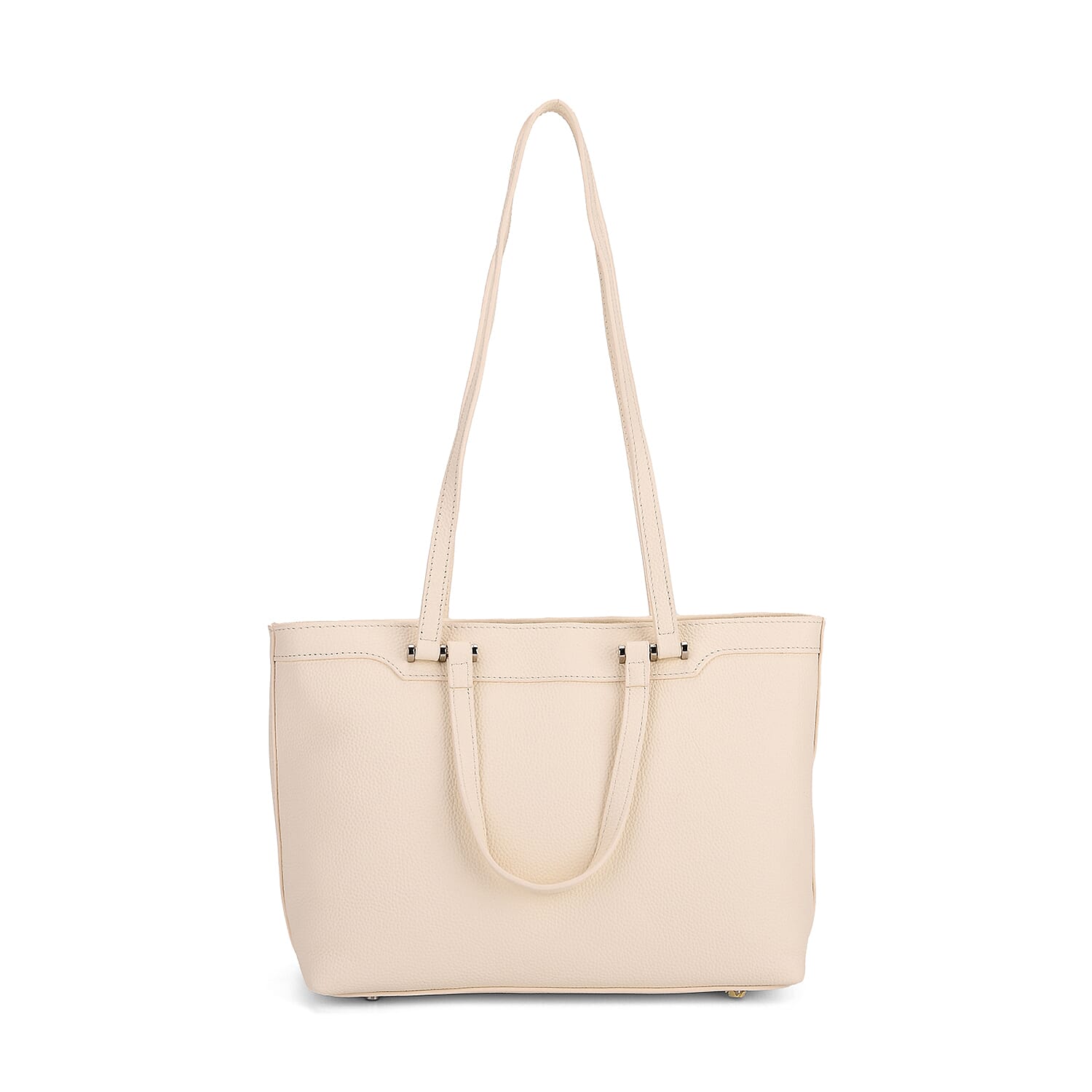 Milan Closeout- 100% Full Grain  Genuine Leather Tote Bag with  Adjustable Straps - Cream V32520905 0