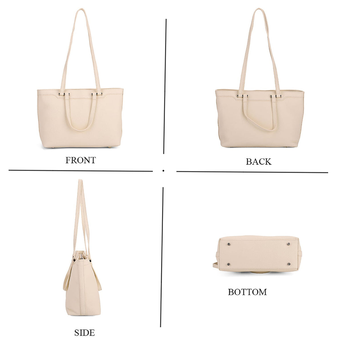 Milan Closeout- 100% Full Grain  Genuine Leather Tote Bag with  Adjustable Straps - Cream V32520905 4