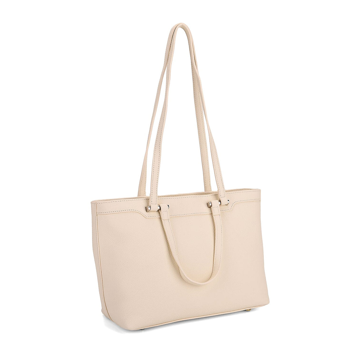Milan Closeout- 100% Full Grain  Genuine Leather Tote Bag with  Adjustable Straps - Cream V32520905 7