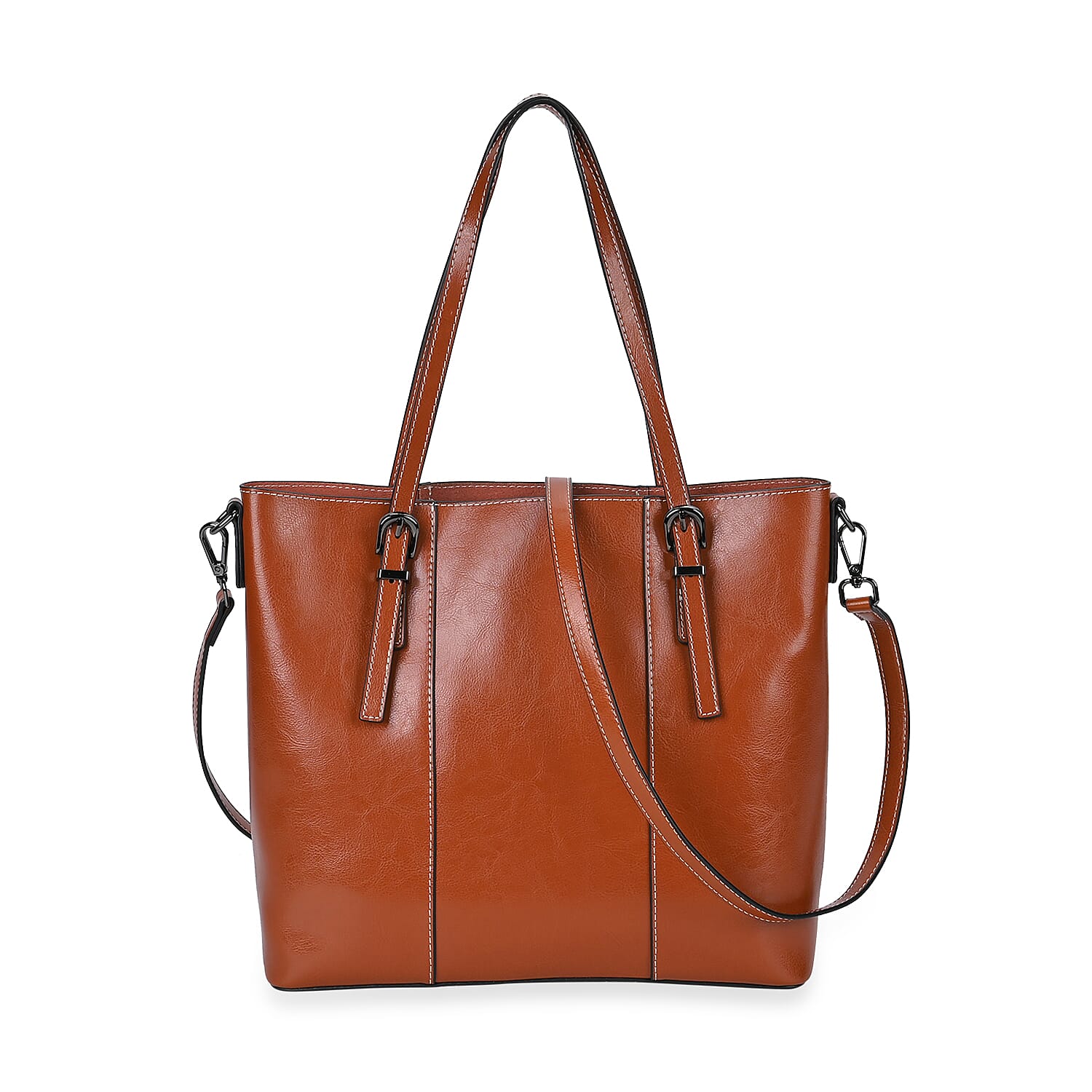Designer Closeout Deal- Genuine Leather Handbag With Adjustable Leather Long Strap (Size 31x11x29 cm) - Tan 7850871 0