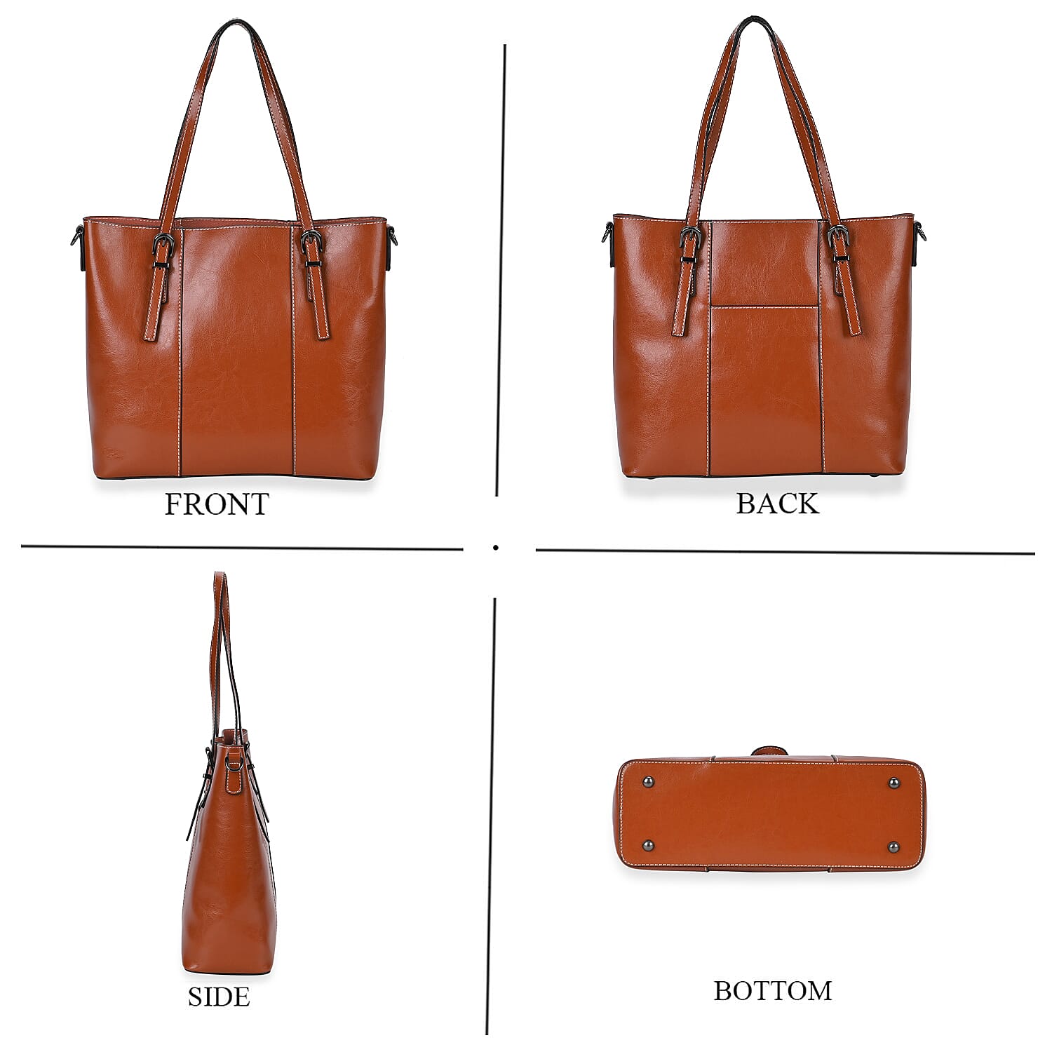 Designer Closeout Deal- Genuine Leather Handbag With Adjustable Leather Long Strap (Size 31x11x29 cm) - Tan 7850871 1