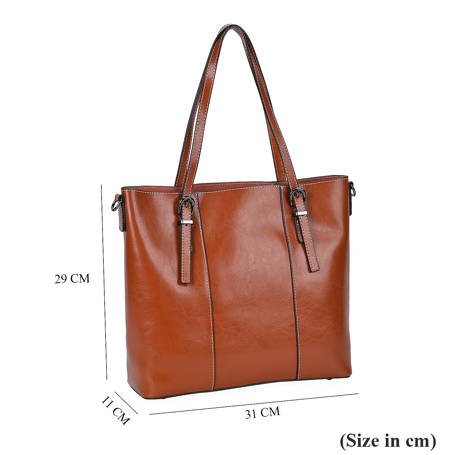 Designer Closeout Deal- Genuine Leather Handbag With Adjustable Leather Long Strap (Size 31x11x29 cm) - Tan 7850871 4