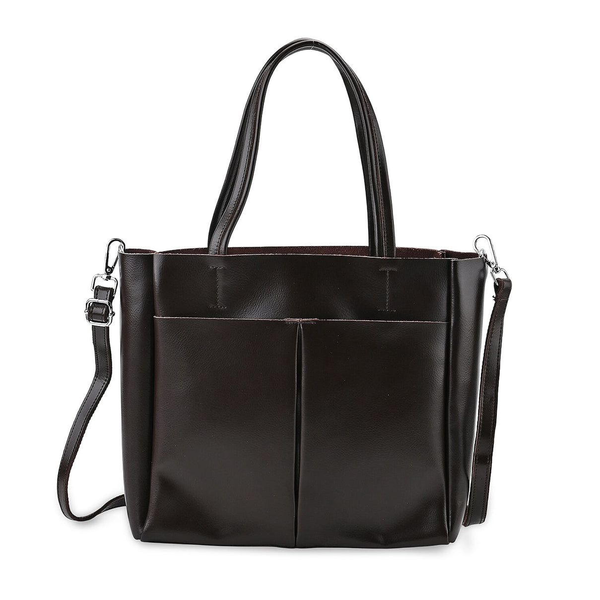 Closeout Deal - 100% Genuine Leather Tote Bag with Shoulder Strap - Brown 7987982 0