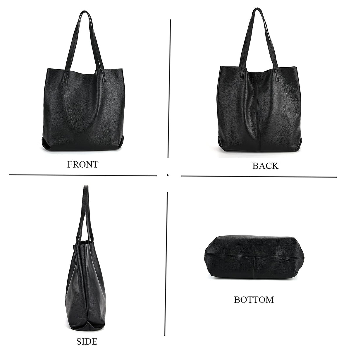 2-in-1 Genuine Leather Tote Bag - Pouch - Black V32586854 4