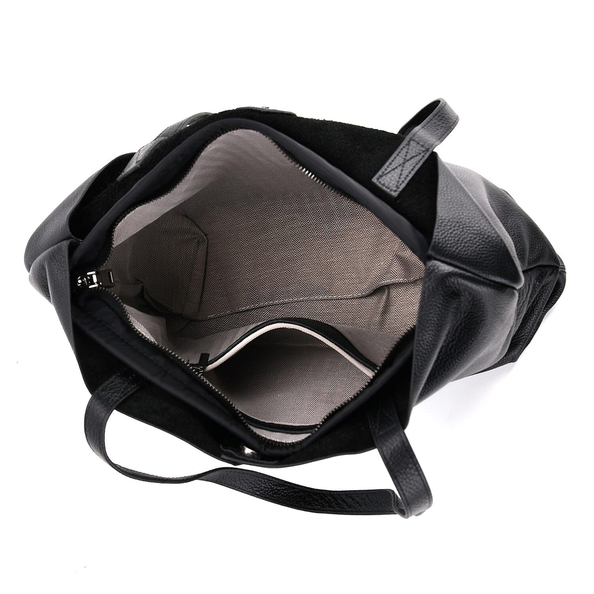 2-in-1 Genuine Leather Tote Bag - Pouch - Black V32586854 5