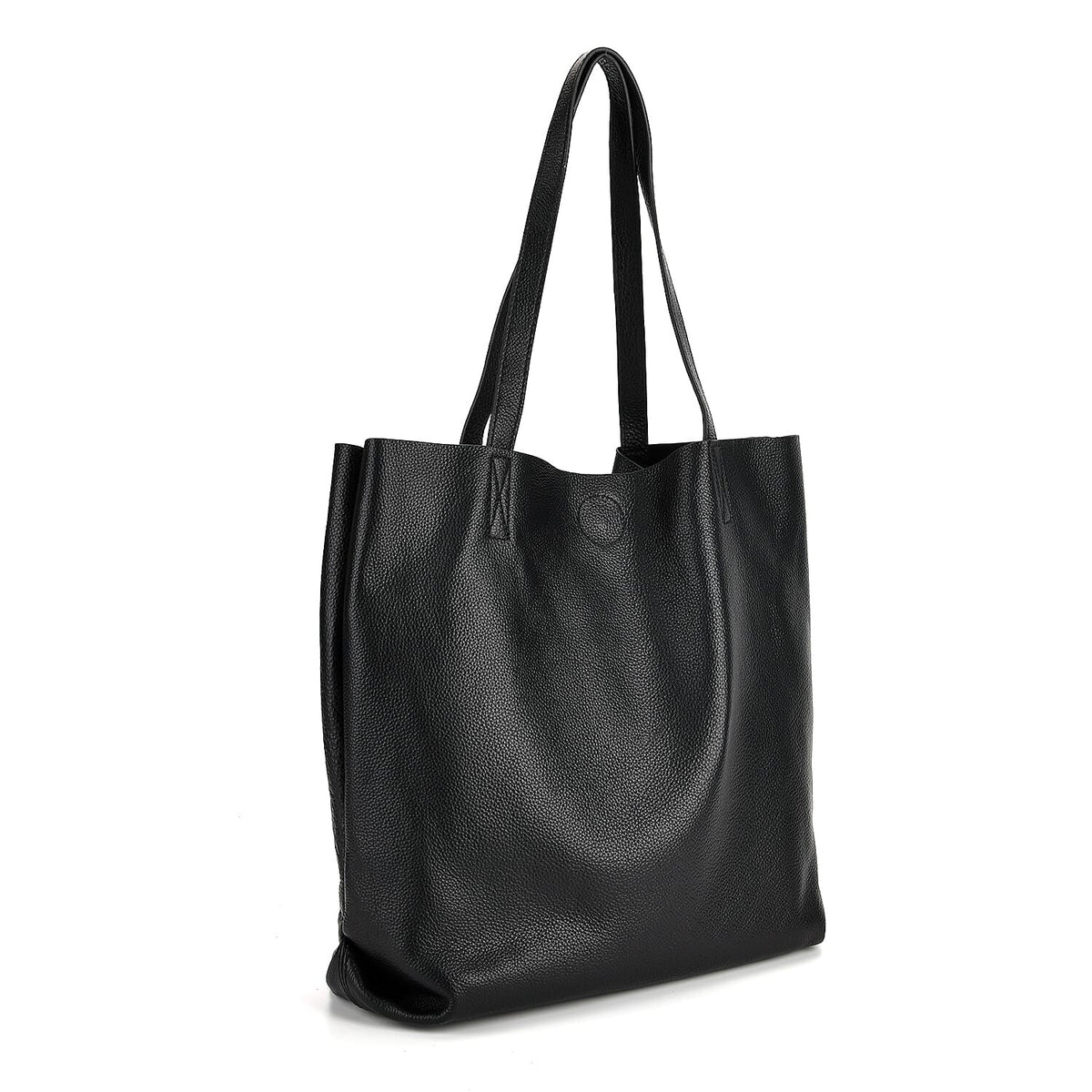 2-in-1 Genuine Leather Tote Bag - Pouch - Black V32586854 6
