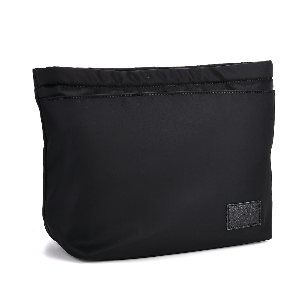 2-in-1 Genuine Leather Tote Bag - Pouch - Black