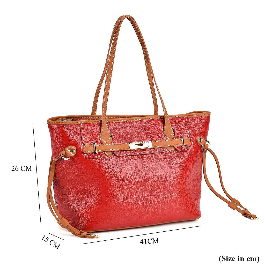 Genuine Leather Tote Bag- Burgundy